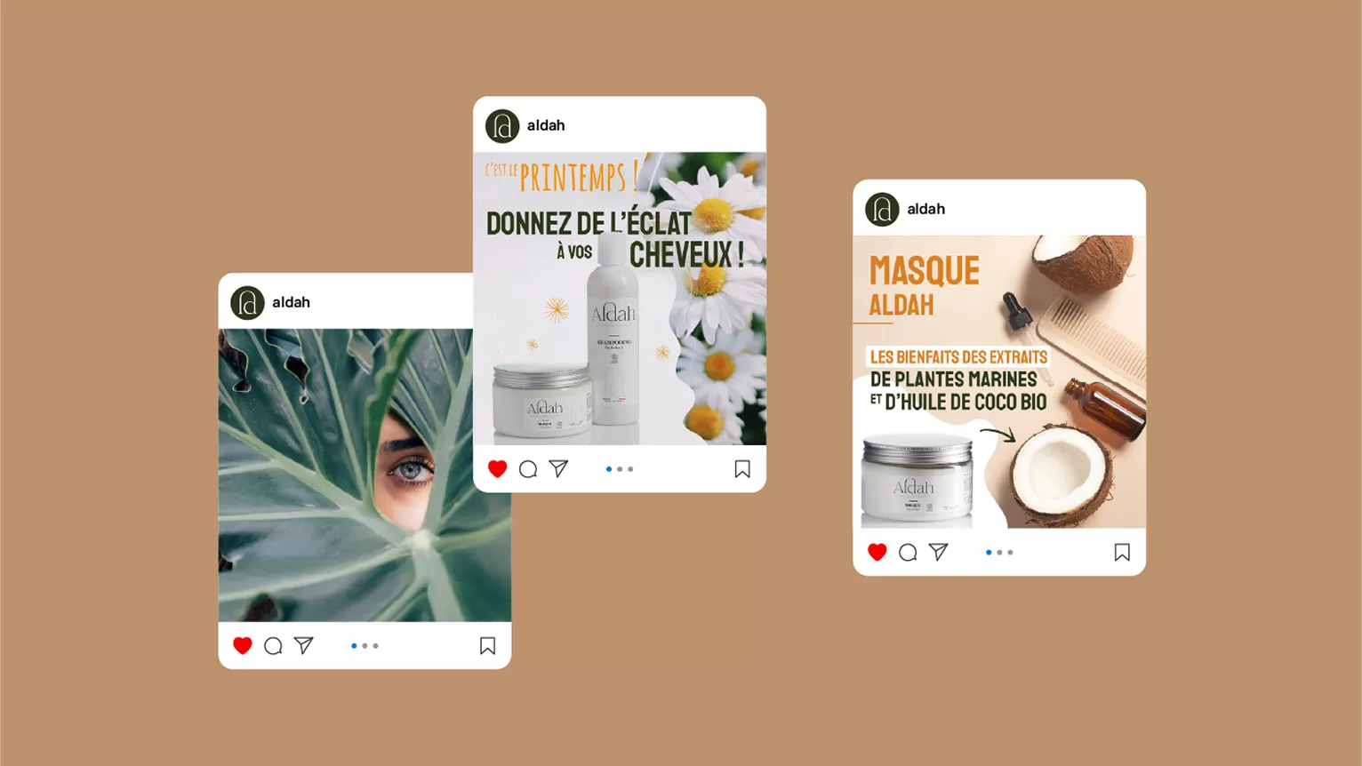 Shooting photo et Packshots des produits Aldah, réalisés par notre agence image de marque cosmétique pour créer des visuels impactants et cohérents avec l’identité de la marque.