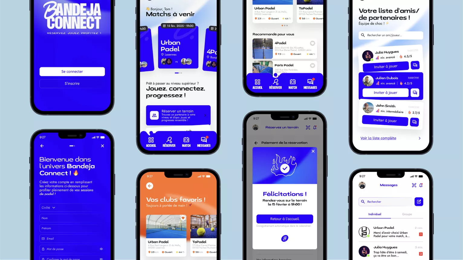 Interface utilisateur de l’application Bandeja Connect conçue par notre agence design d’application et UX/UI.