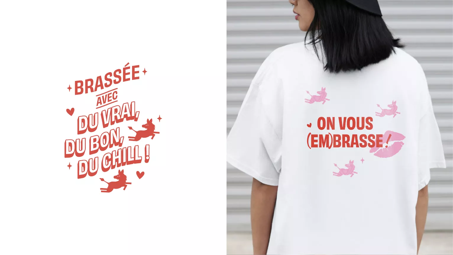 Goodies personnalisés pour la Brasserie des Pachas incluant t-shirts et objets promotionnels.