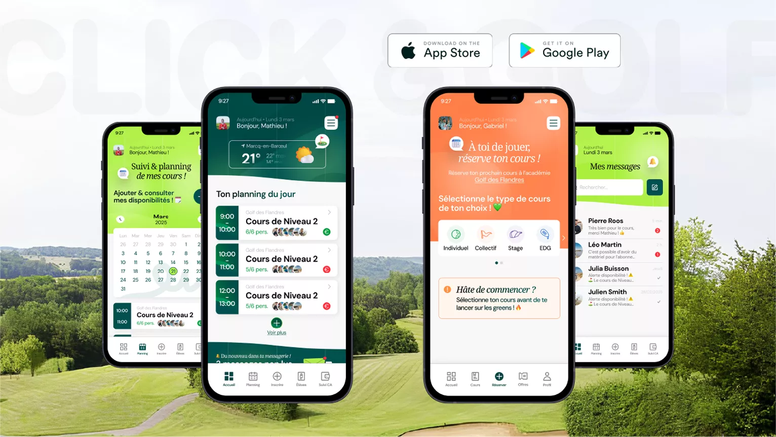 Design UX/UI de l’application Click & Golf par l’agence Paoma