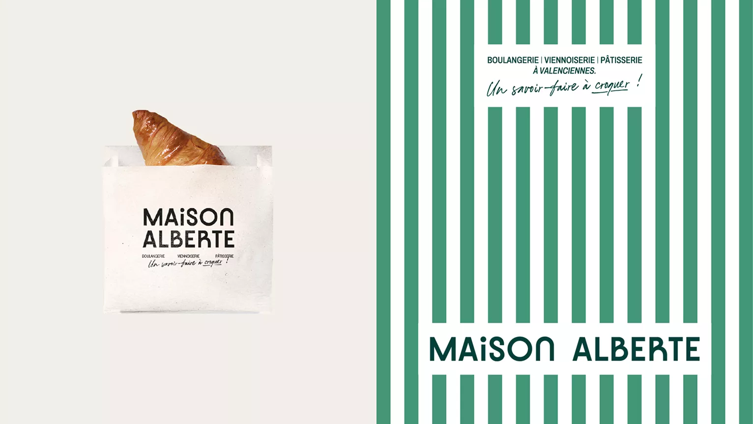 Packaging premium conçu par notre agence identité visuelle et communication pour Maison Alberte, boulangerie haut de gamme à Valenciennes.