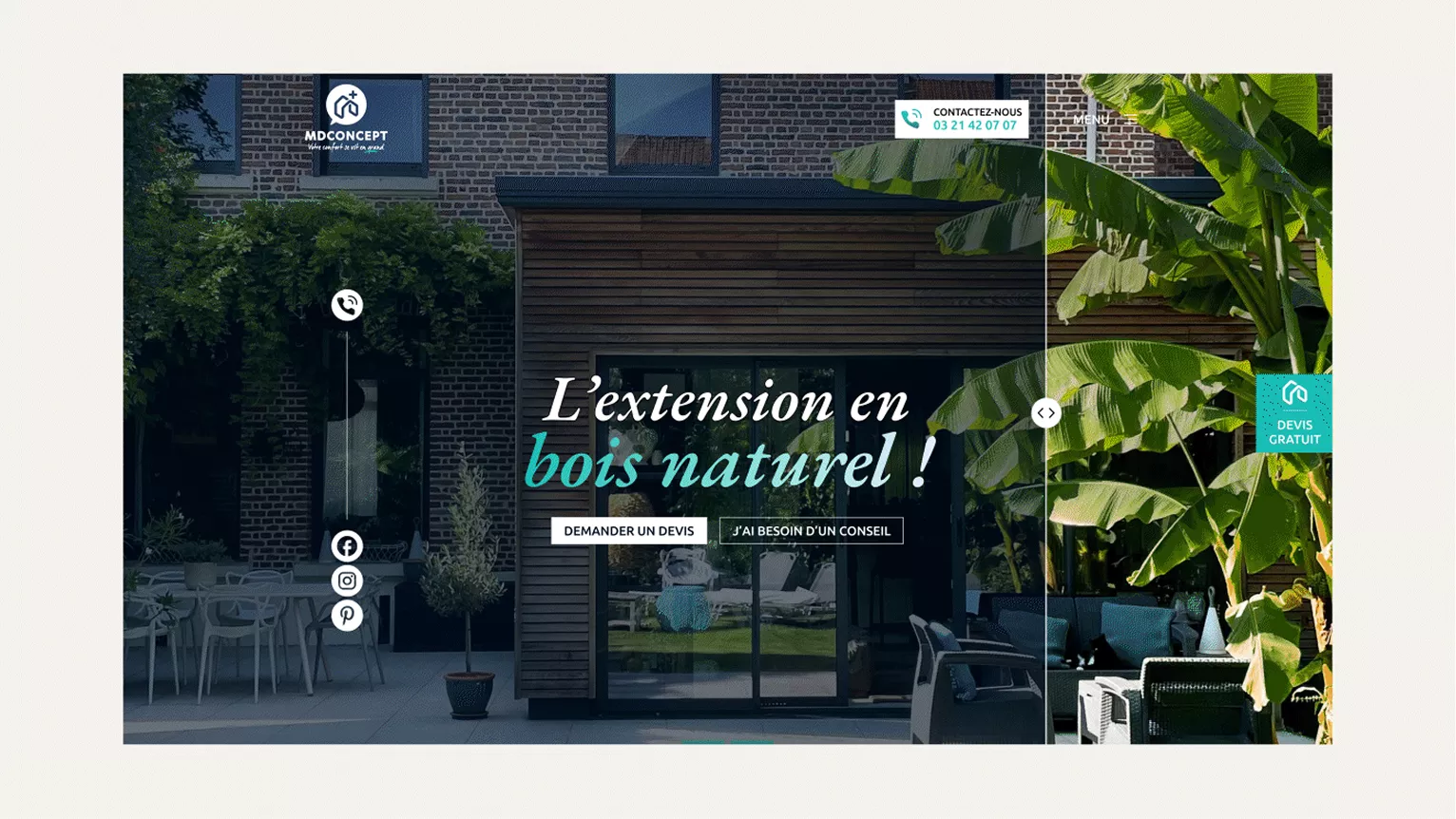Site web réalisé par notre agence communication et marketing digital pour MD Concept, expert en extension d’habitation dans les Hauts-de-France et l’Île-de-France.