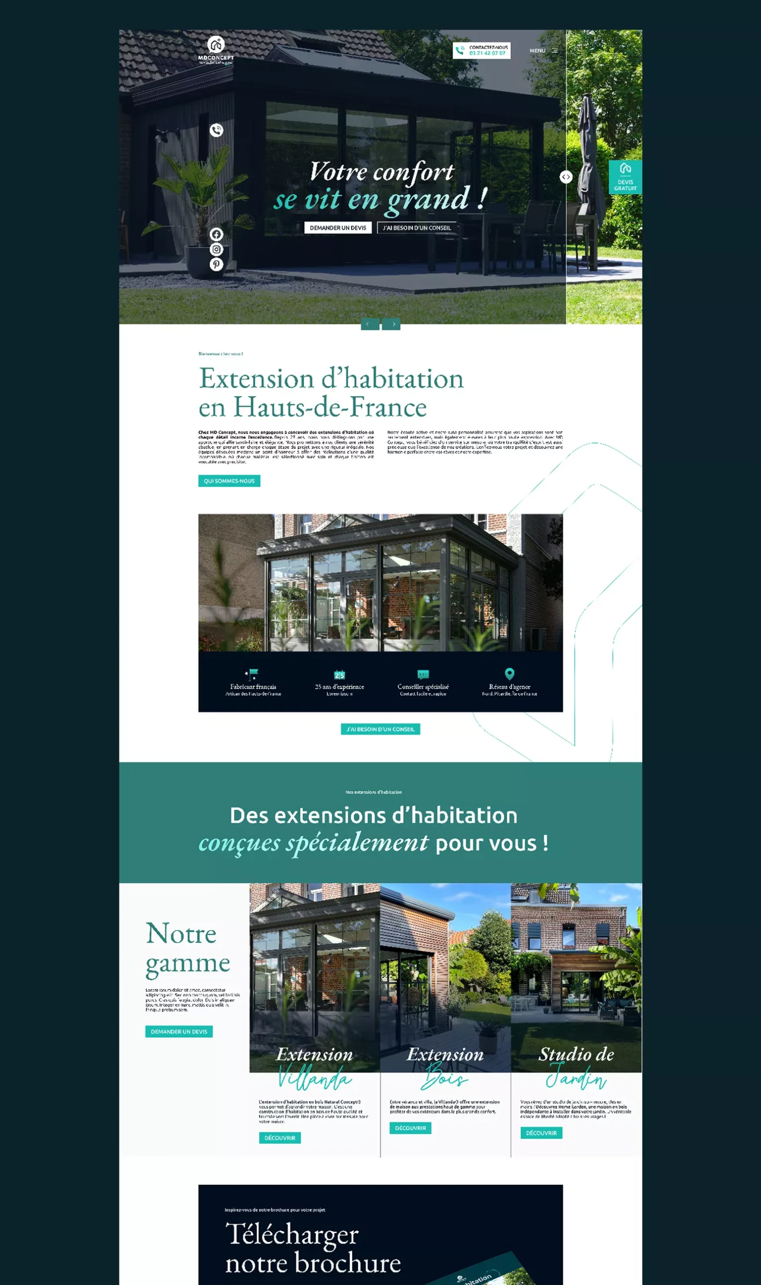 Landing page créée par notre agence communication et marketing digital pour MD Concept afin de générer des leads qualifiés.