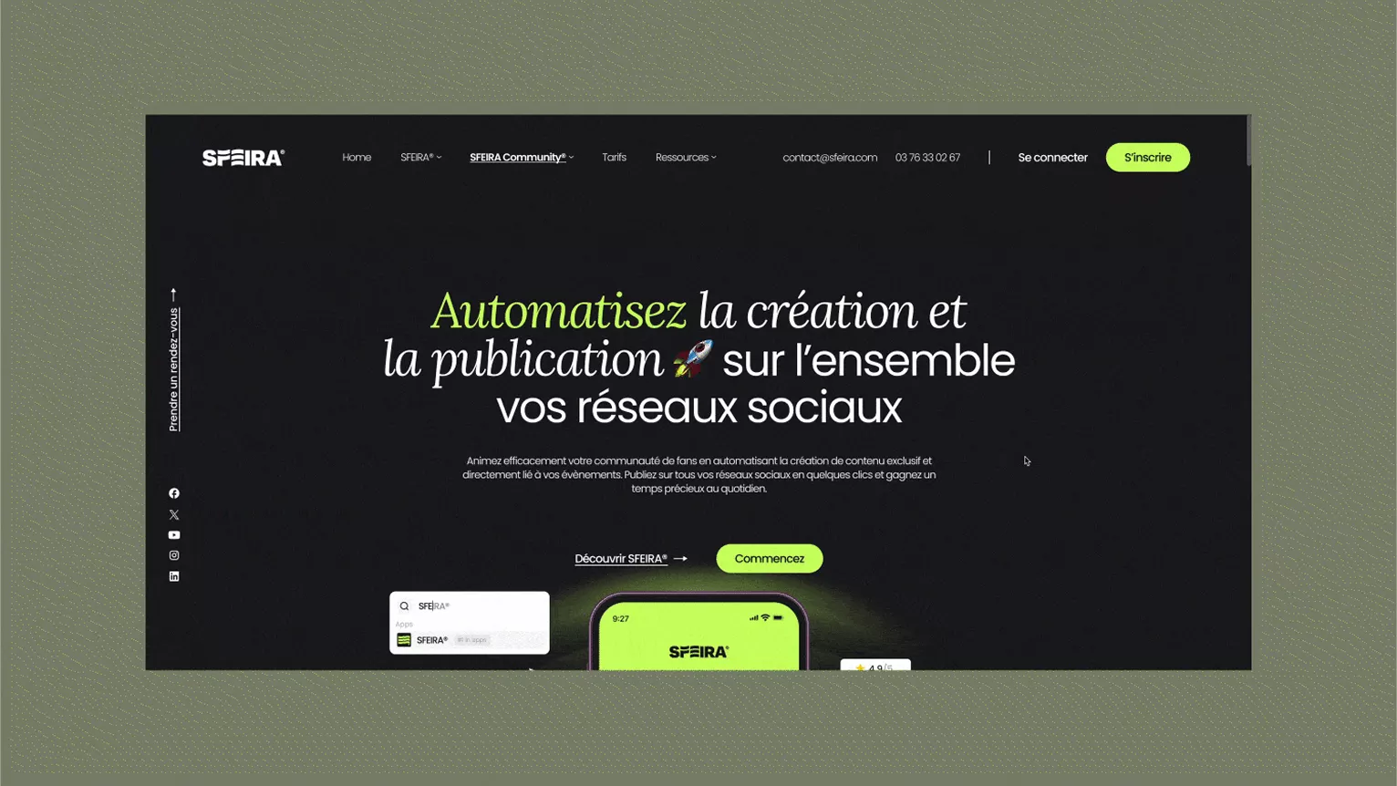 Présentation produit de SFEIRA®, ERP du sport, réalisée par notre agence web design et identité de marque.