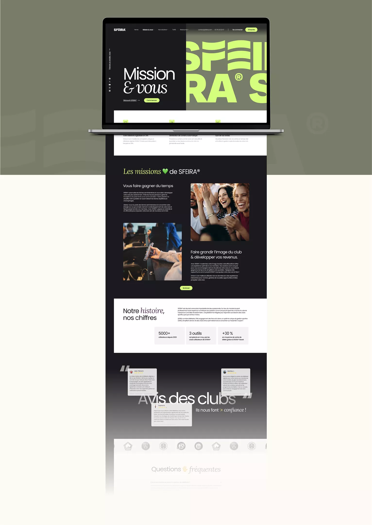 Interface utilisateur de SFEIRA® réalisée par notre agence web design et identité de marque.